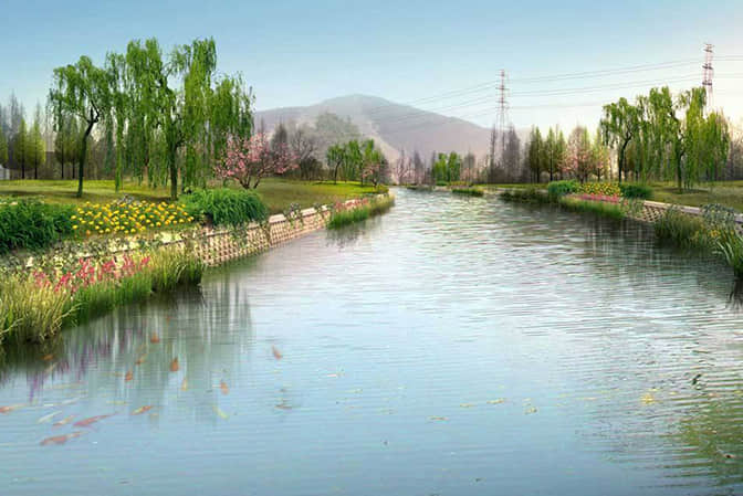 The landscape of river entrance and the greening of river embankment